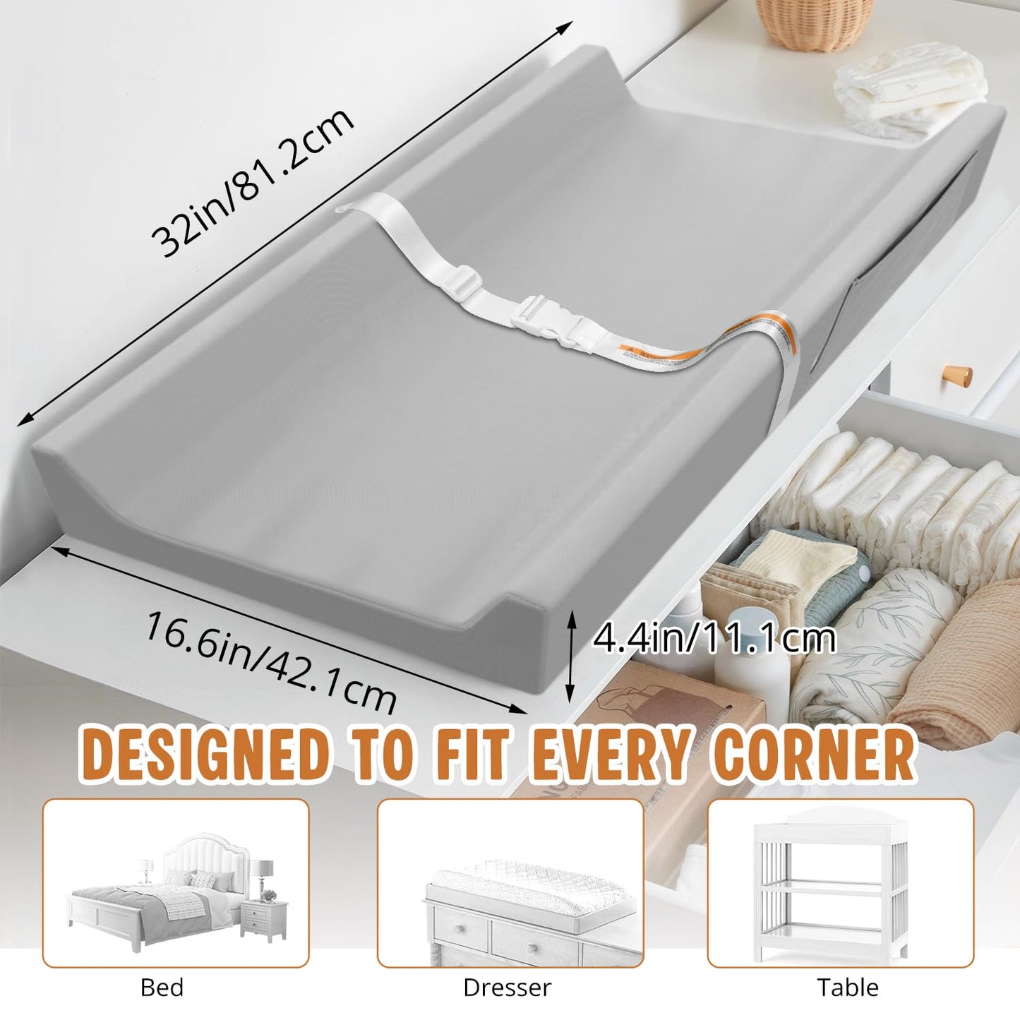 JVEOO Cambiador de pañales de cuero vegano, impermeable y lavable, 32 x 16.6 pulgadas