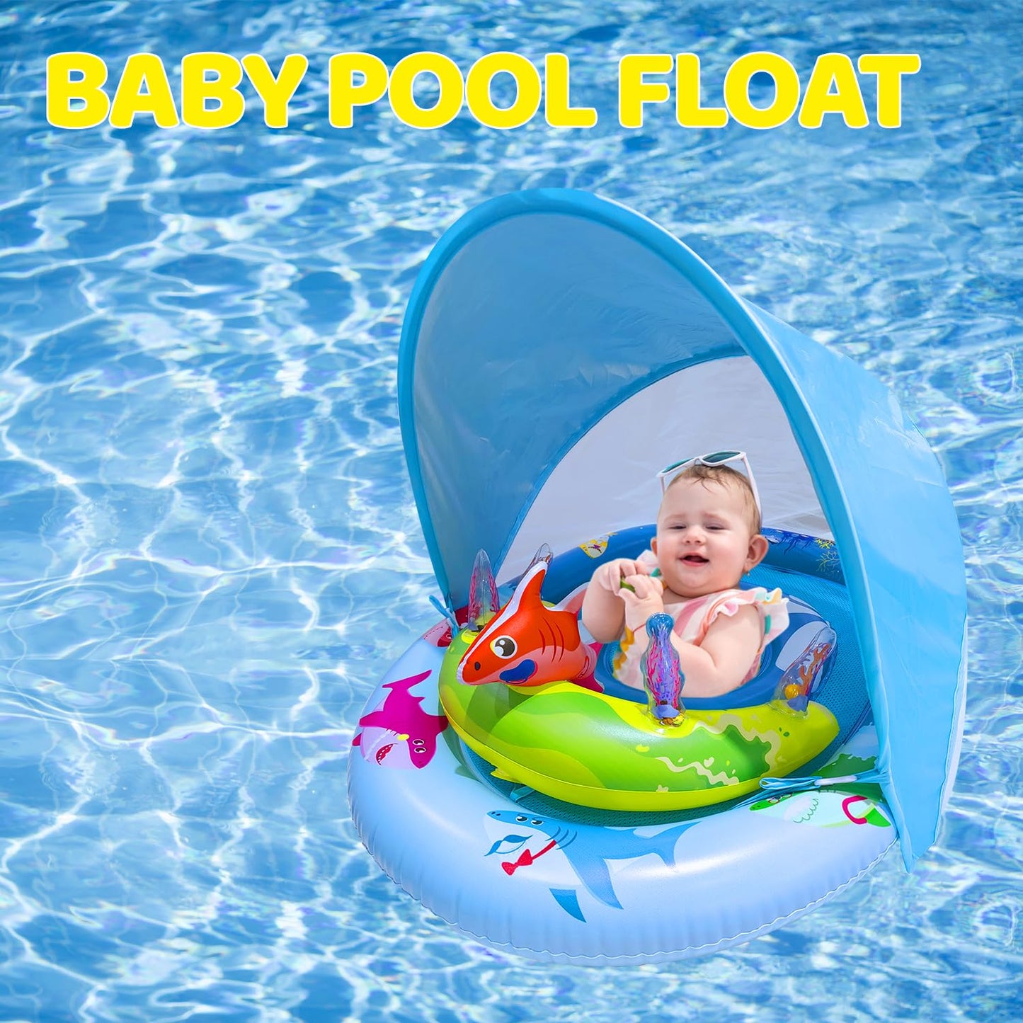 Flotador inflable de piscina para bebés con toldo de protección solar UPF50+, 6-36 meses