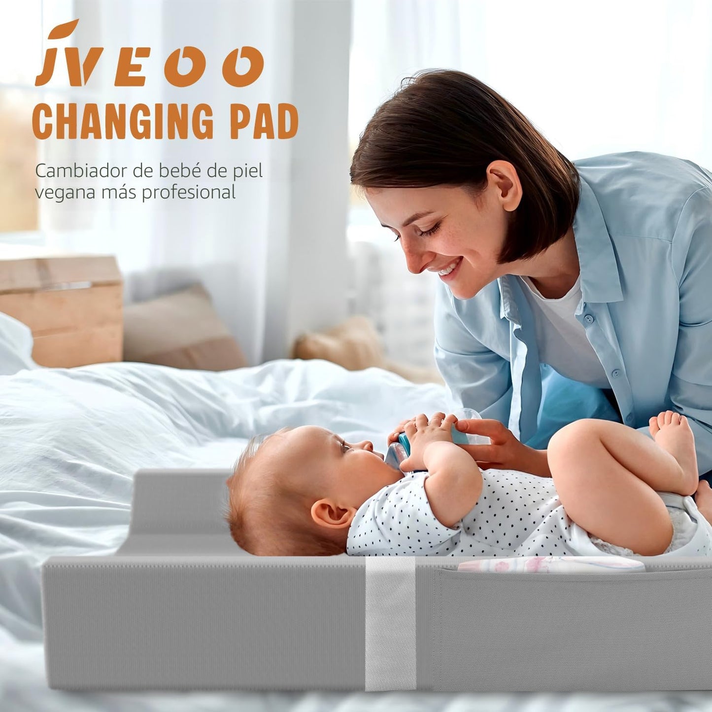JVEOO Cambiador de pañales de cuero vegano, impermeable y lavable, 32 x 16.6 pulgadas
