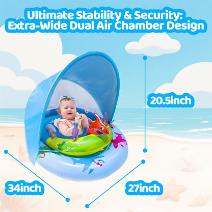 Flotador inflable de piscina para bebés con toldo de protección solar UPF50+, 6-36 meses