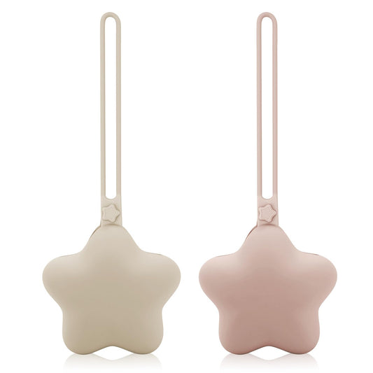 2 fundas para sujetar chupetes con forma de estrella, de silicona, portátil