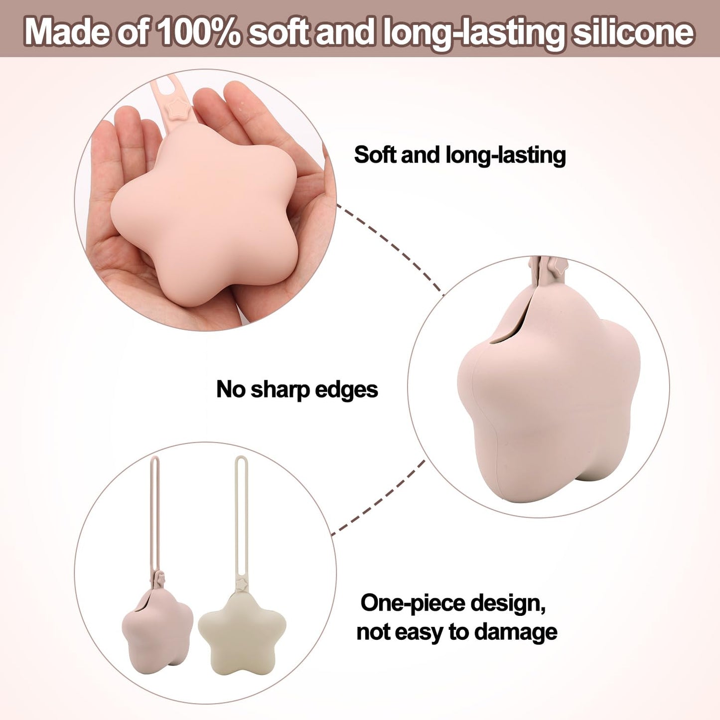 2 fundas para sujetar chupetes con forma de estrella, de silicona, portátil
