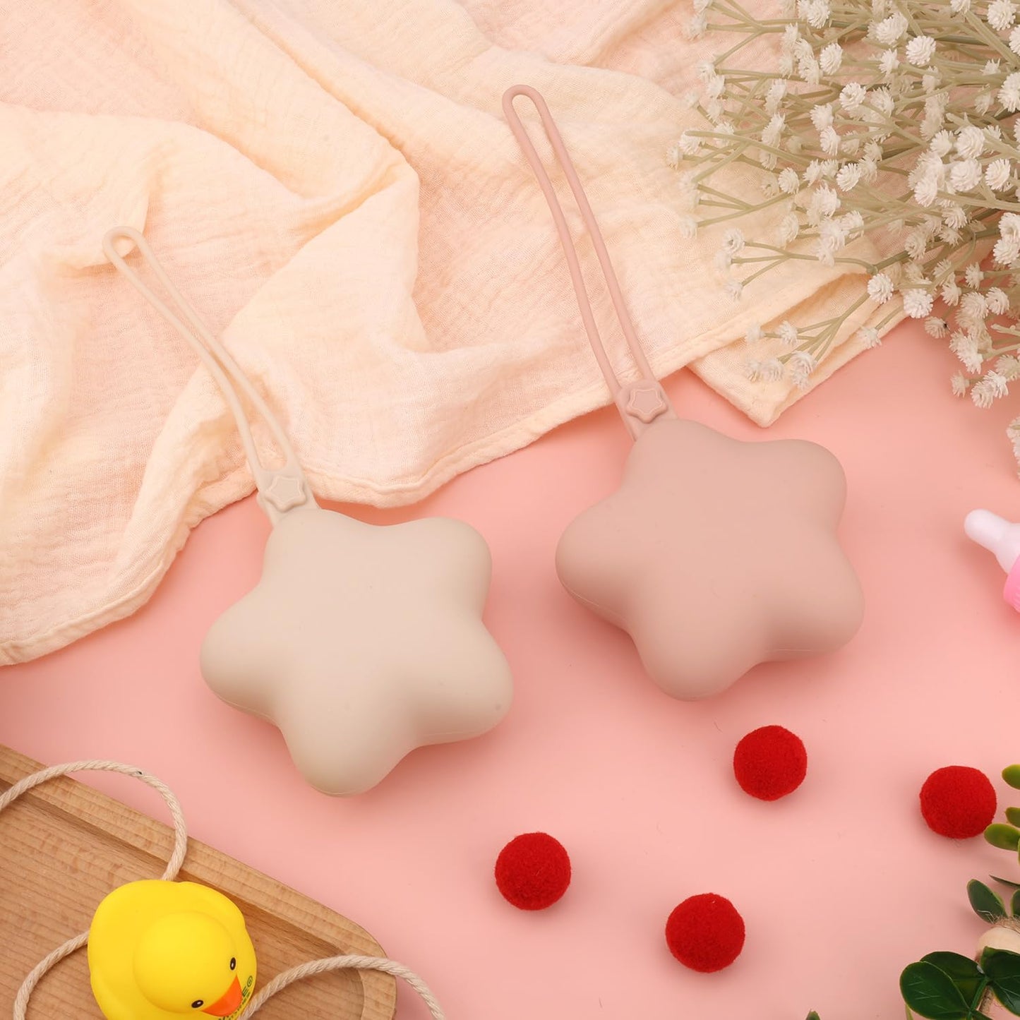 2 fundas para sujetar chupetes con forma de estrella, de silicona, portátil