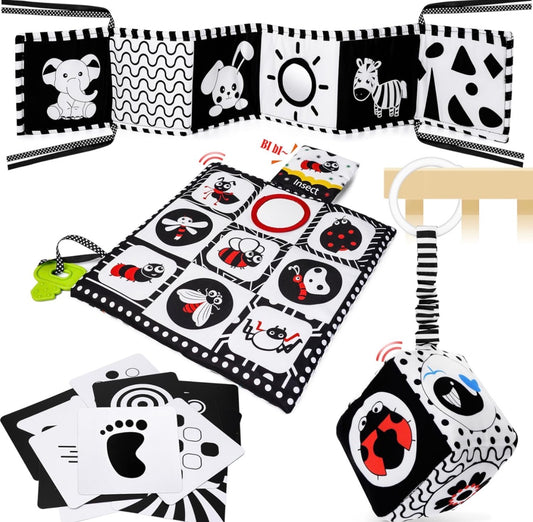 Libro de contraste en blanco y negro de HappyKidsClub con tarjetas de contraste