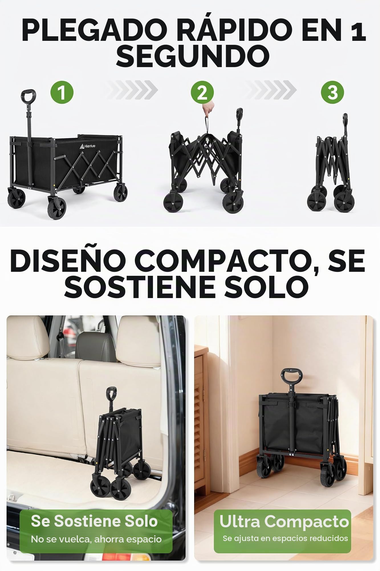 Hikenture Carro plegable plegable con ruedas, carro plegable ligero de 220 libras