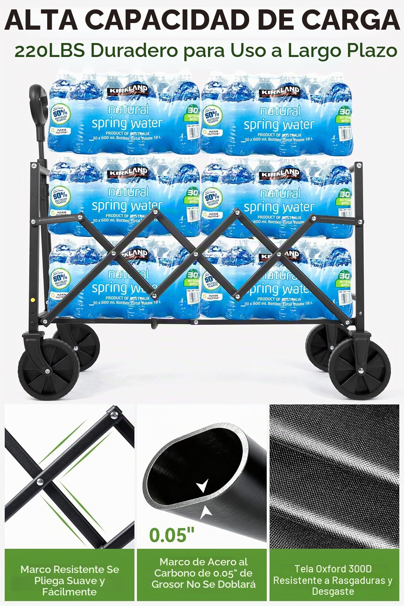 Hikenture Carro plegable plegable con ruedas, carro plegable ligero de 220 libras
