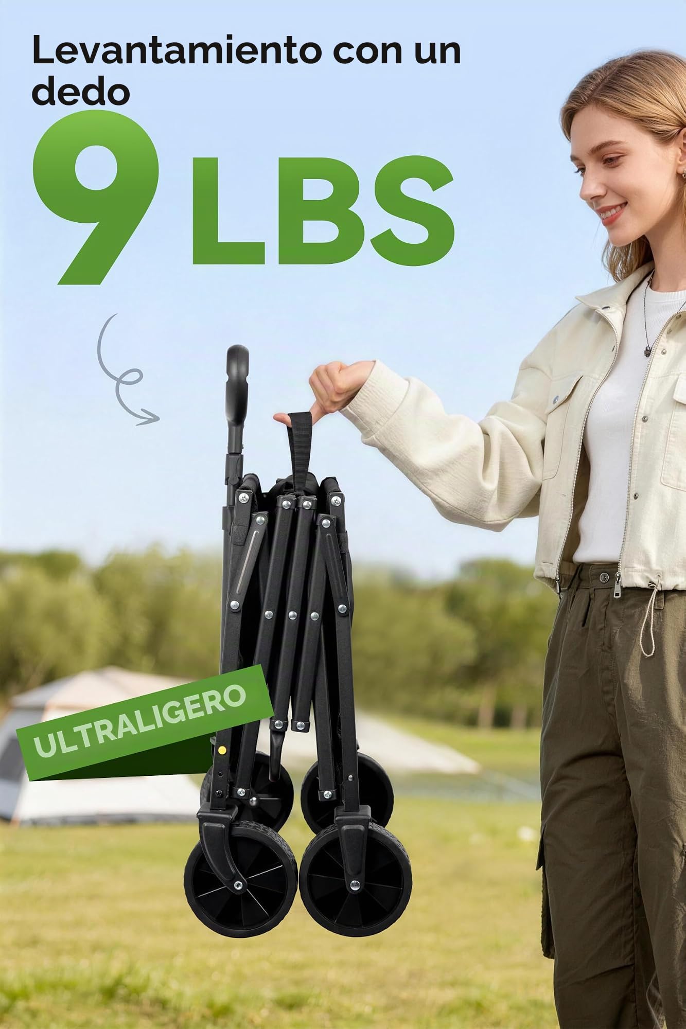 Hikenture Carro plegable plegable con ruedas, carro plegable ligero de 220 libras