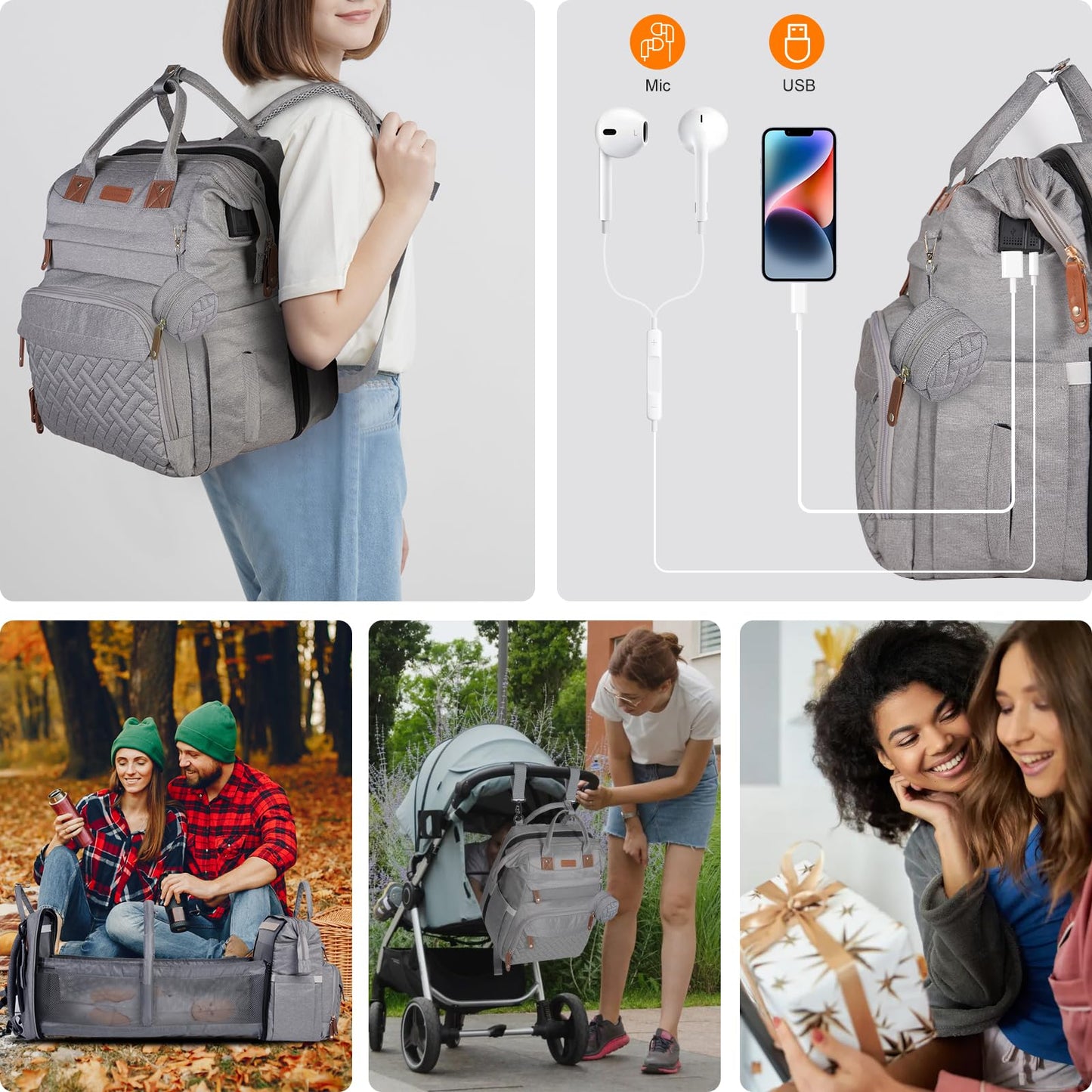 Bolsas de pañales para bebé con estación de cambio