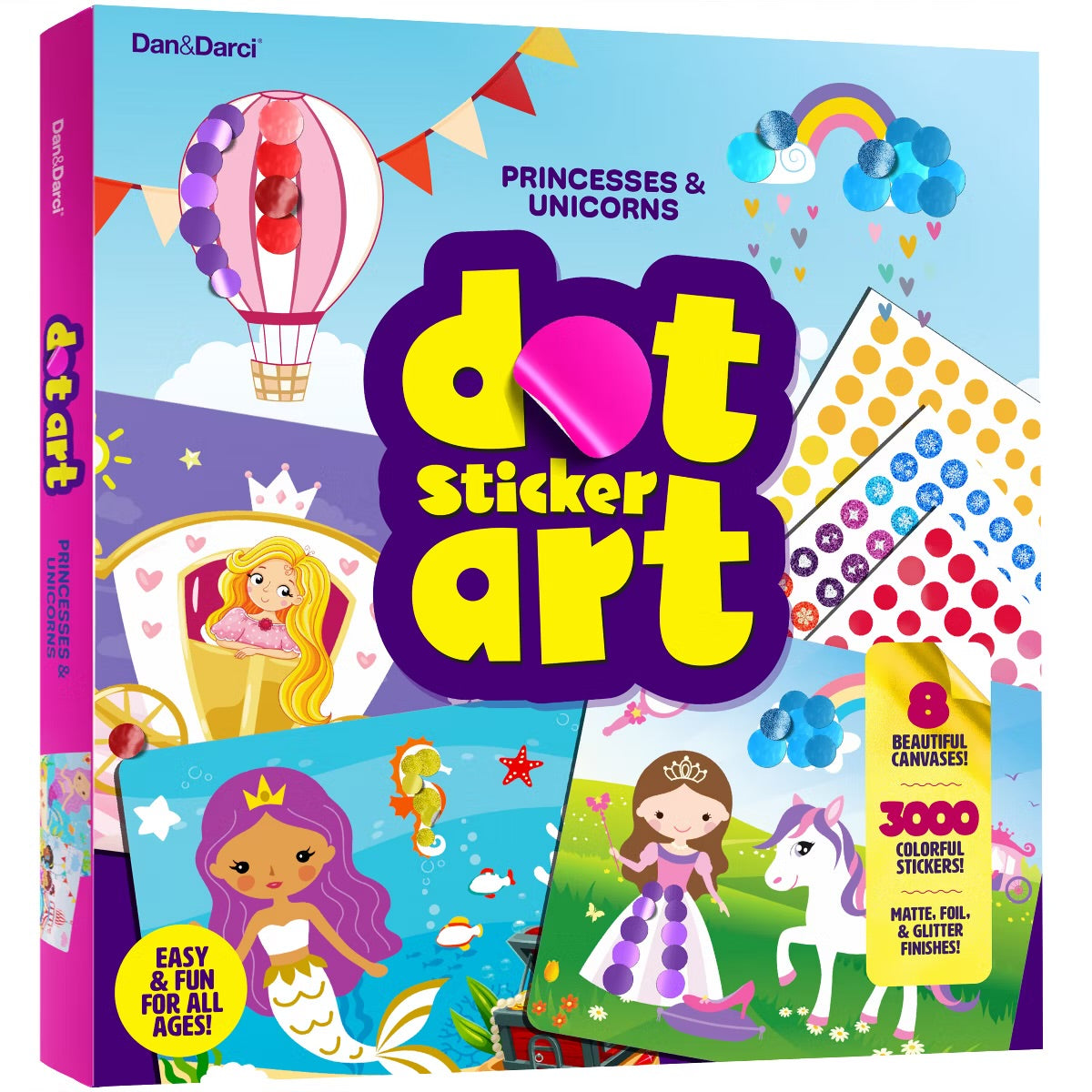 Arte con pegatinas de puntos de Dan&Darci: Princesas y unicornios