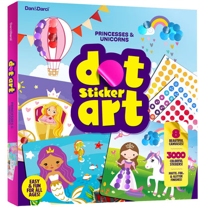 Arte con pegatinas de puntos de Dan&Darci: Princesas y unicornios