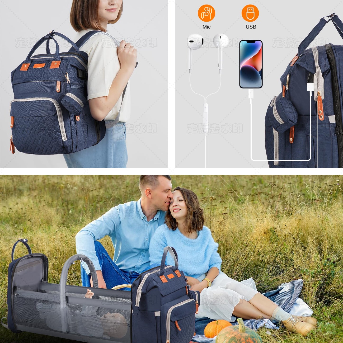 Bolsas de pañales para bebé con estación de cambio