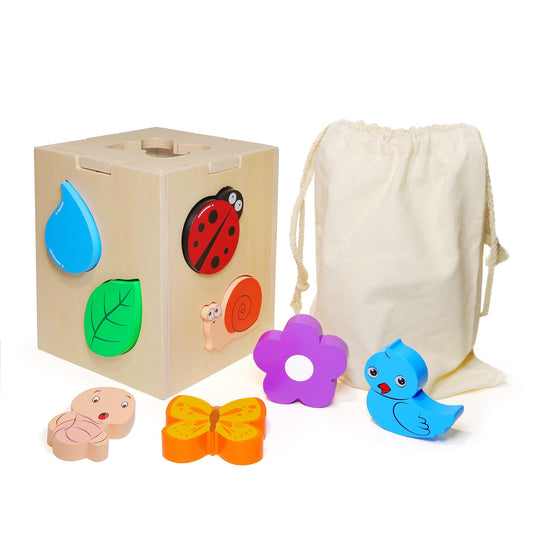 Juguete clasificador de formas de madera con 8 formas