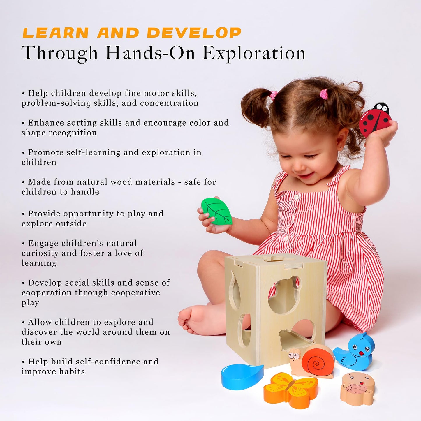 Juguete clasificador de formas de madera con 8 formas