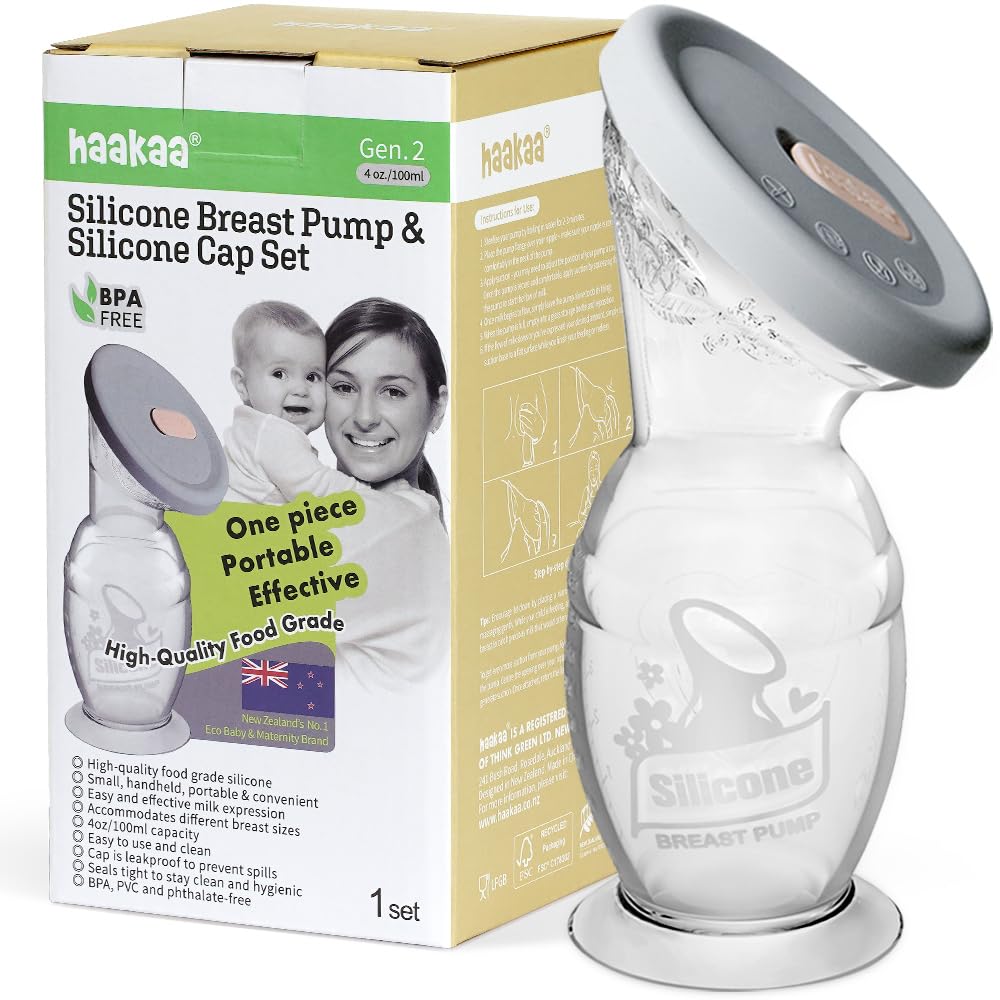 Haakaa Extractor de leche manual con base de 4 fl oz/3.4 fl oz+tapa