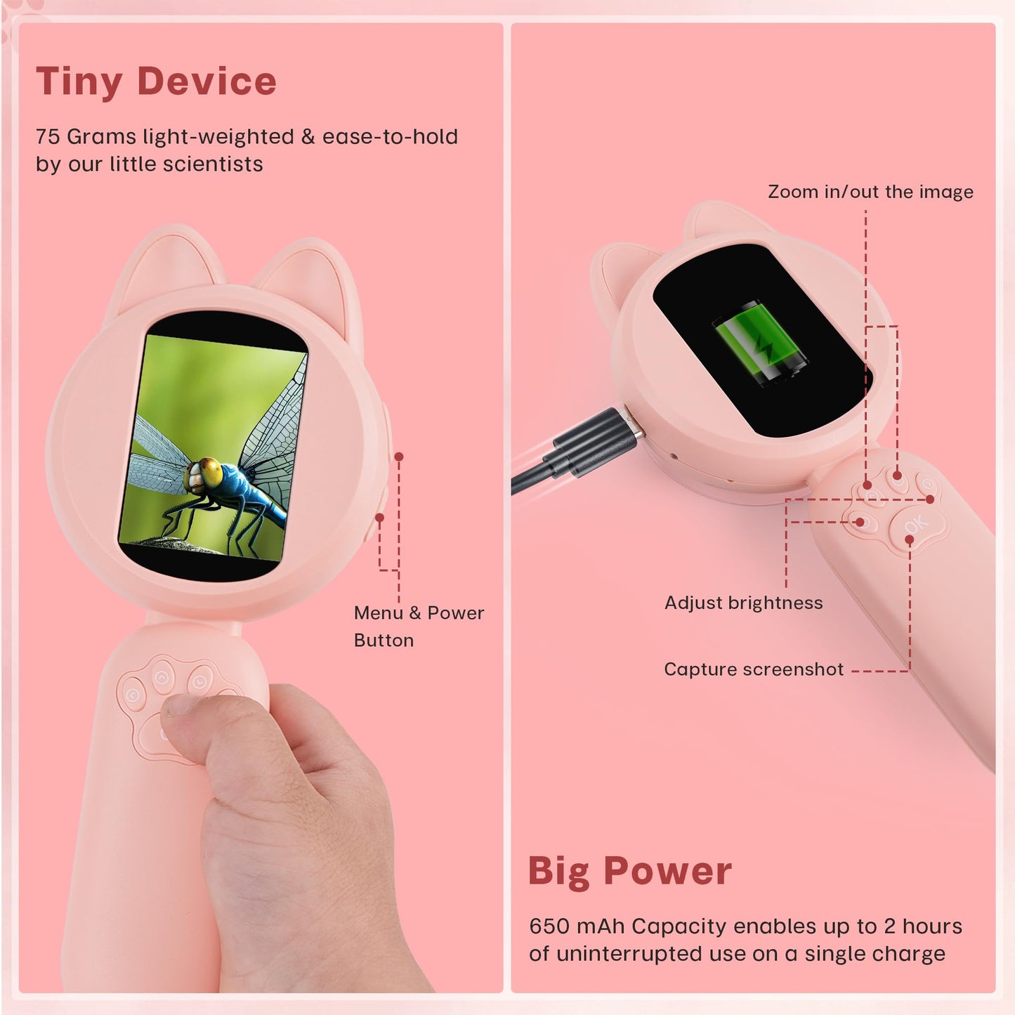 Mia - Microscopio digital para niños con pantalla IPS de 2 pulgadas