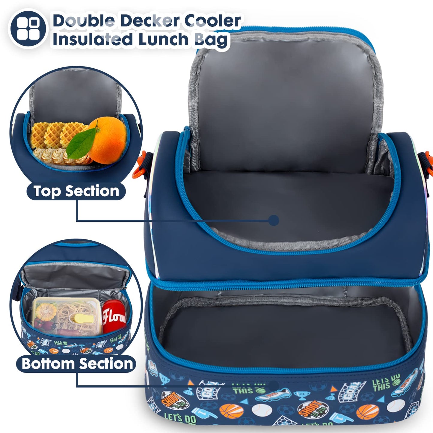 Bolsa de almuerzo aislada de doble piso para niños