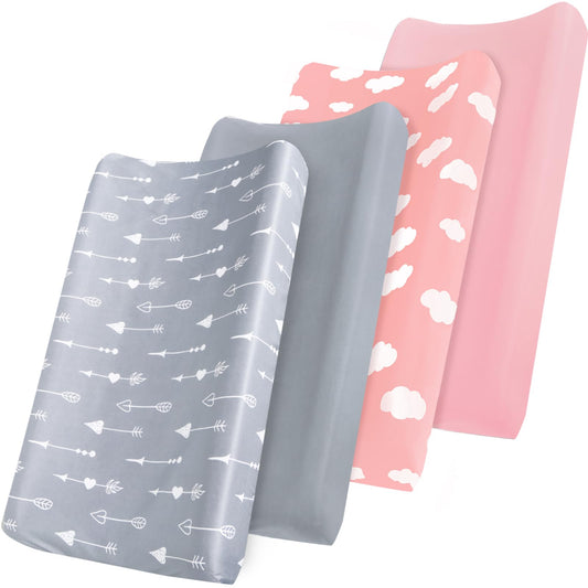 Funda para cambiador, paquete de 4 fundas para cambiador de pañales, sábanas ajustables para cambiador de bebé de 32 x 16 pulgadas