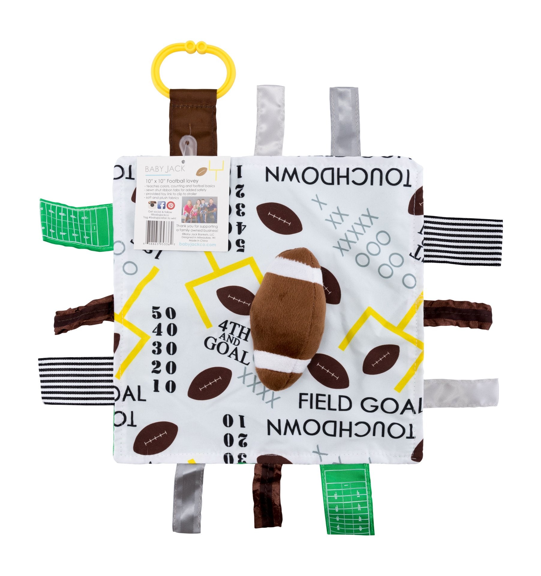 Manta de felpa sensorial Lovey para deportes de fútbol de 10x10” de Baby Jack & Co