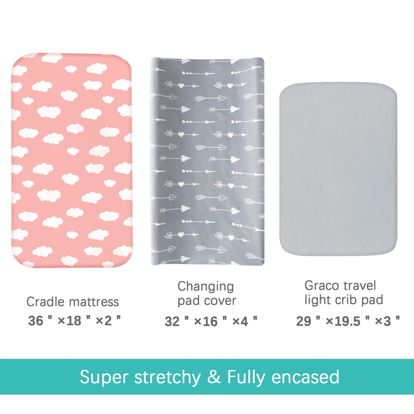 Funda para cambiador, paquete de 4 fundas para cambiador de pañales, sábanas ajustables para cambiador de bebé de 32 x 16 pulgadas