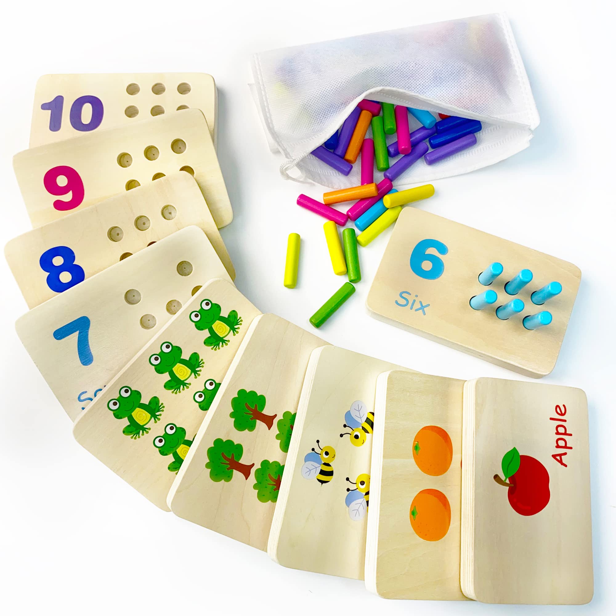 Tablero de clavijas de madera para contar números, contadores de matemáticas Montessori para niños