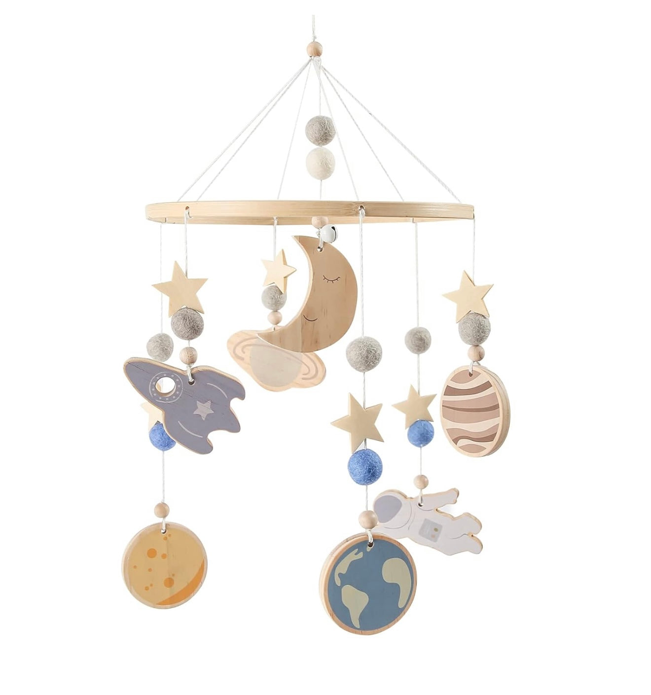 Móvil de cuna espacial - Móvil de madera para bebé