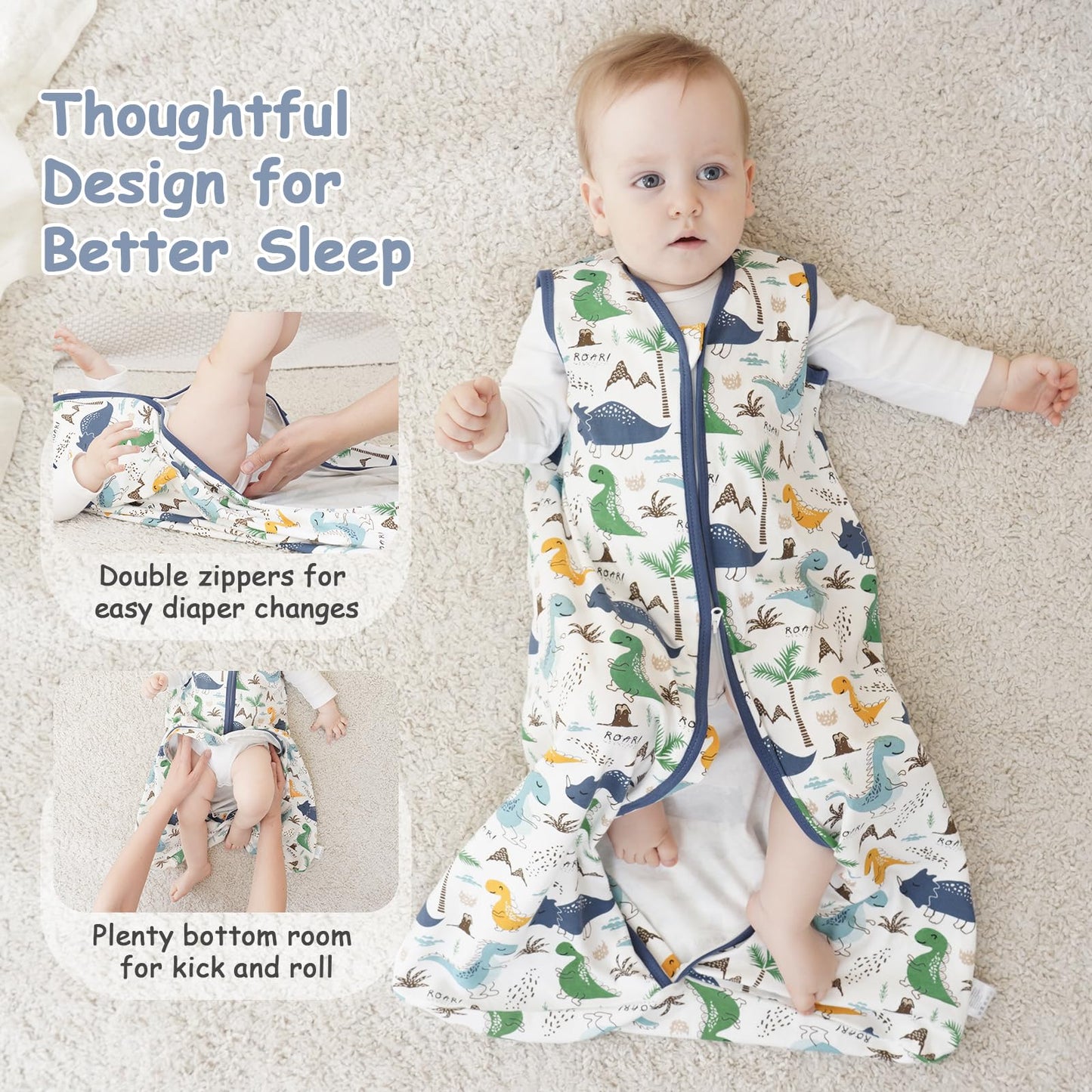 Looxii Saco de dormir para bebé de 0.5 TOG, 100% algodón, 6-12 meses