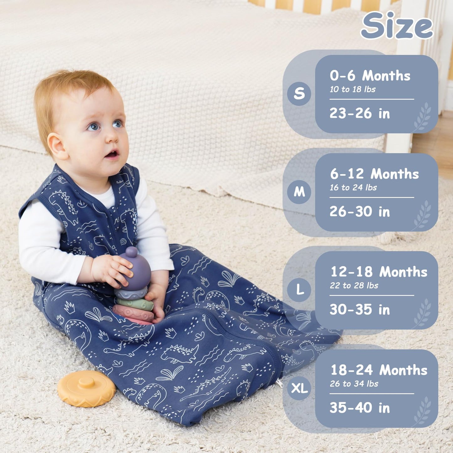 Looxii Saco de dormir para bebé de 0.5 TOG, 100% algodón, 6-12 meses