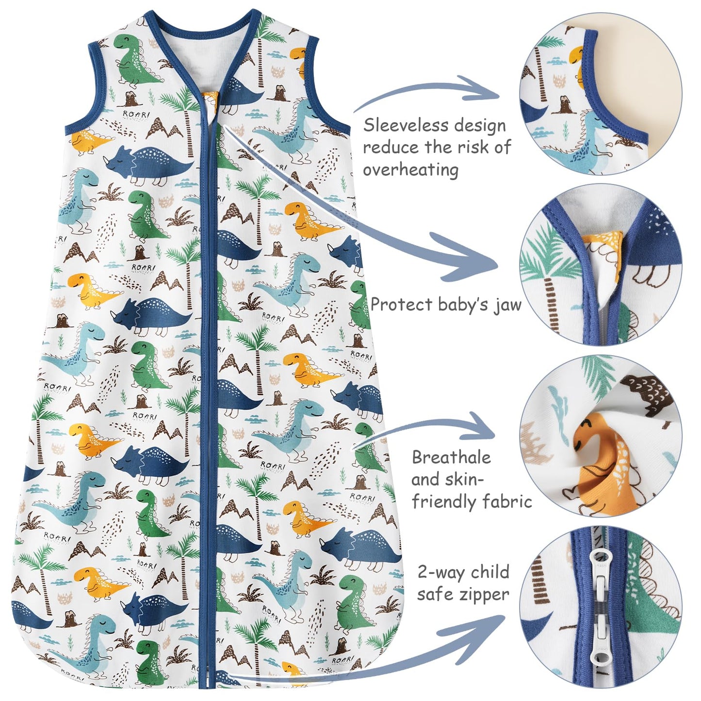 Looxii Saco de dormir para bebé de 0.5 TOG, 100% algodón, 6-12 meses
