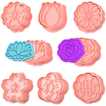 8 piezas de cortadores de galletas de flores 3D 8 estilos