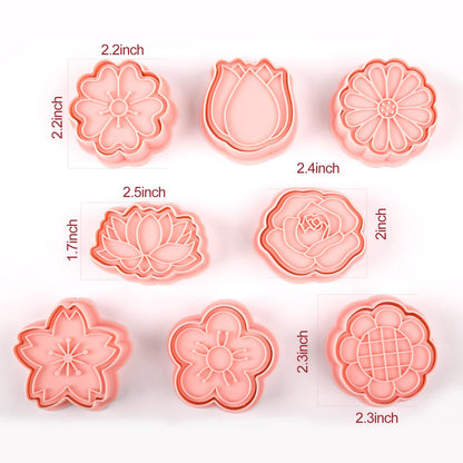 8 piezas de cortadores de galletas de flores 3D 8 estilos