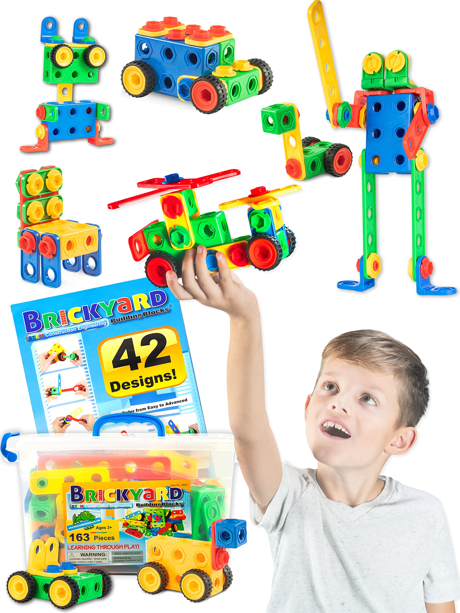 Brickyard Building Blocks STEM Toys - Juguetes educativos de construcción para niños de 4 a 8 años con 163 piezas