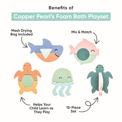 Copper Pearl Juego de juguetes de baño de espuma de 15 piezas