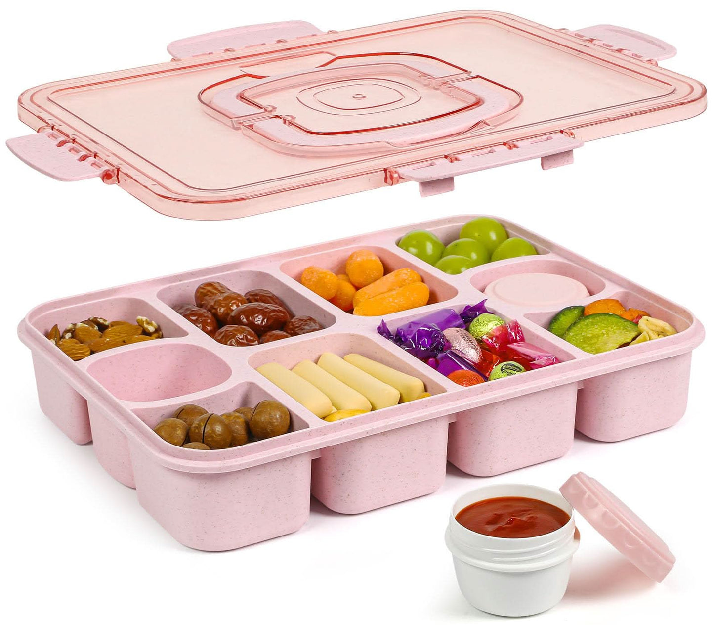 Caperci Snackle Box Container - Bandeja grande de 10 compartimentos dividida para servir con tapa
