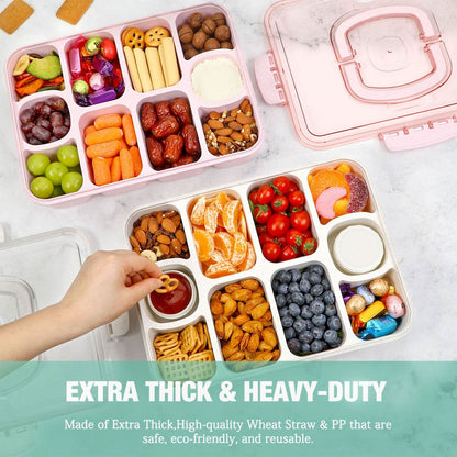 Caperci Snackle Box Container - Bandeja grande de 10 compartimentos dividida para servir con tapa