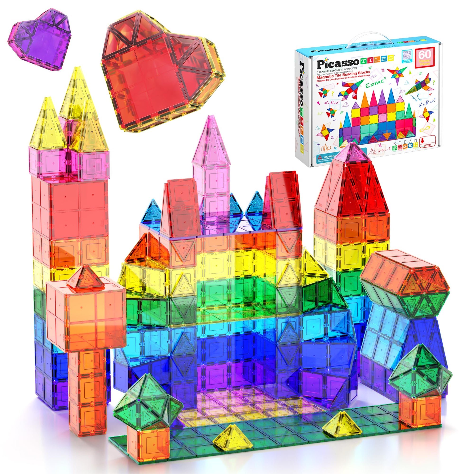 PicassoTiles Set de bloques azulejos magnéticos, 60 piezas