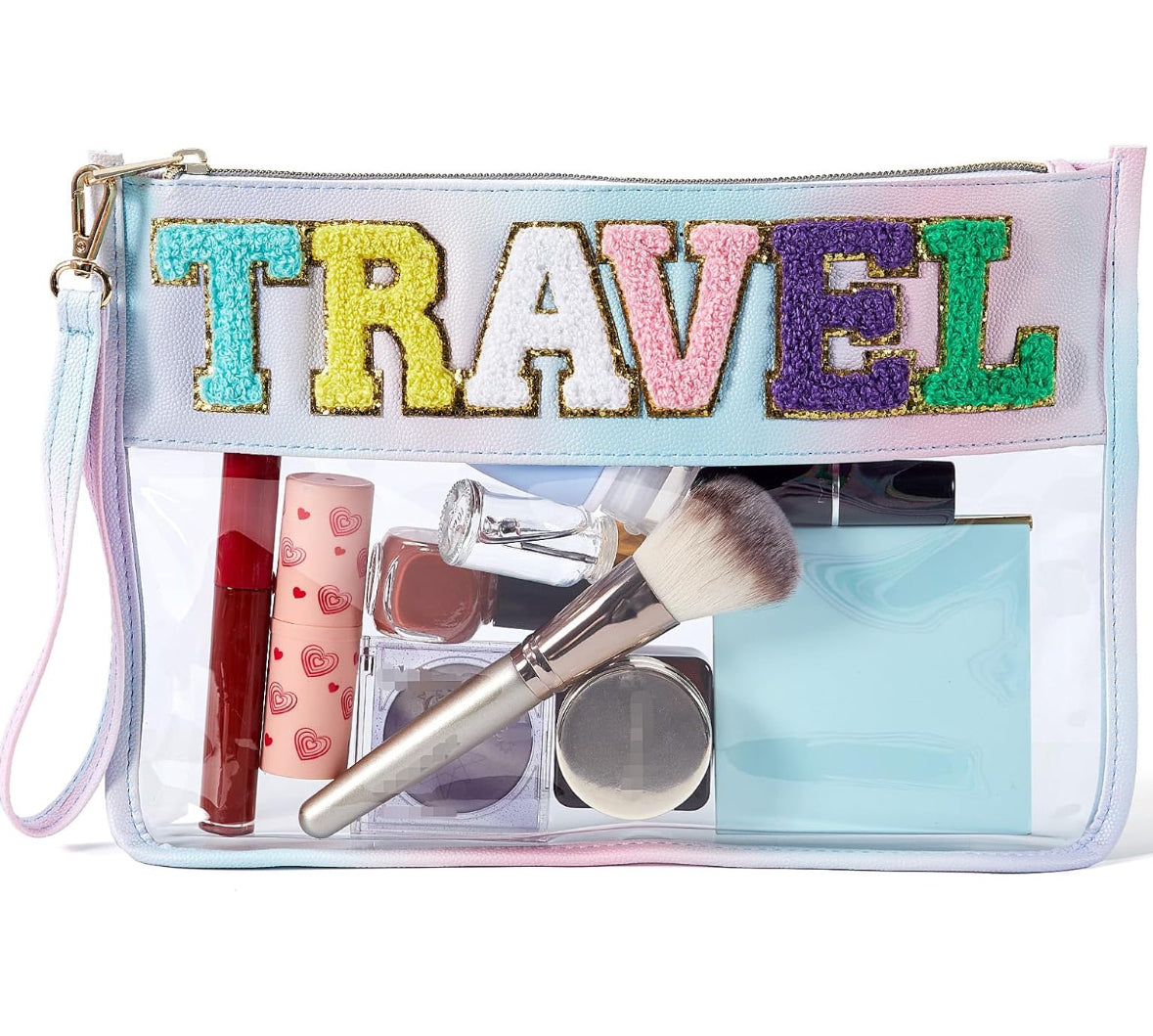 Bolsa transparente de chenilla con letras