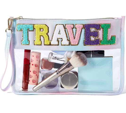 Bolsa transparente de chenilla con letras