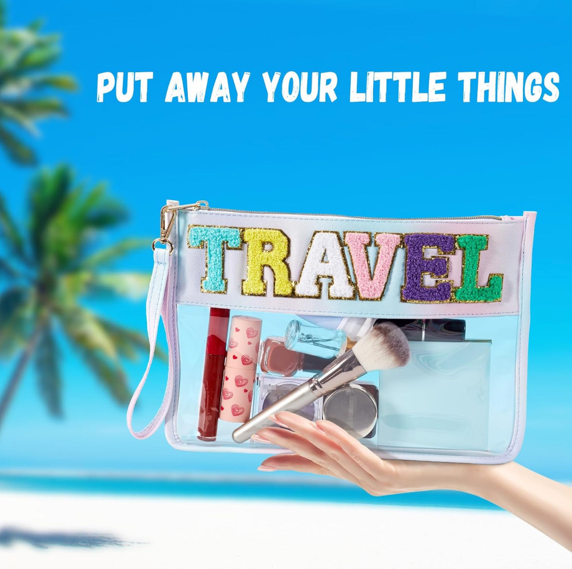 Bolsa transparente de chenilla con letras