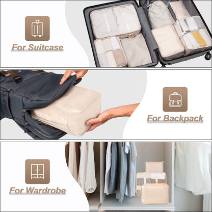 Juego de 7 cubos de embalaje para maletas color beige