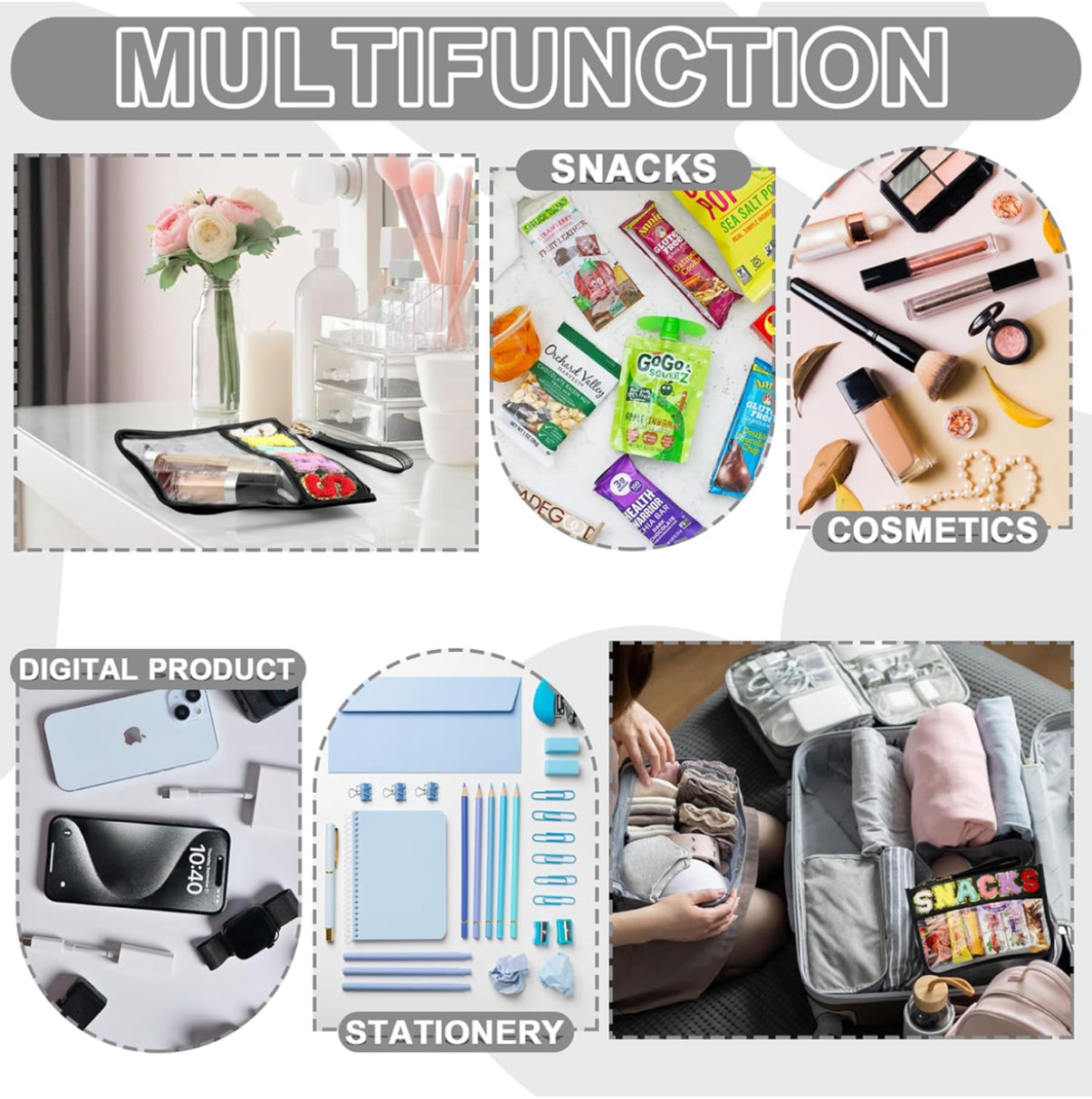 2 bolsas de felpilla transparente con letras