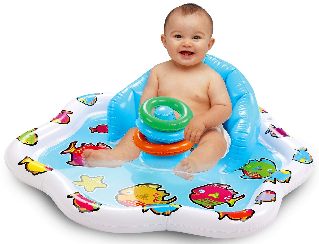 Bundaloo Alfombrilla inflable para piscina infantil con respaldo y anillos apilables