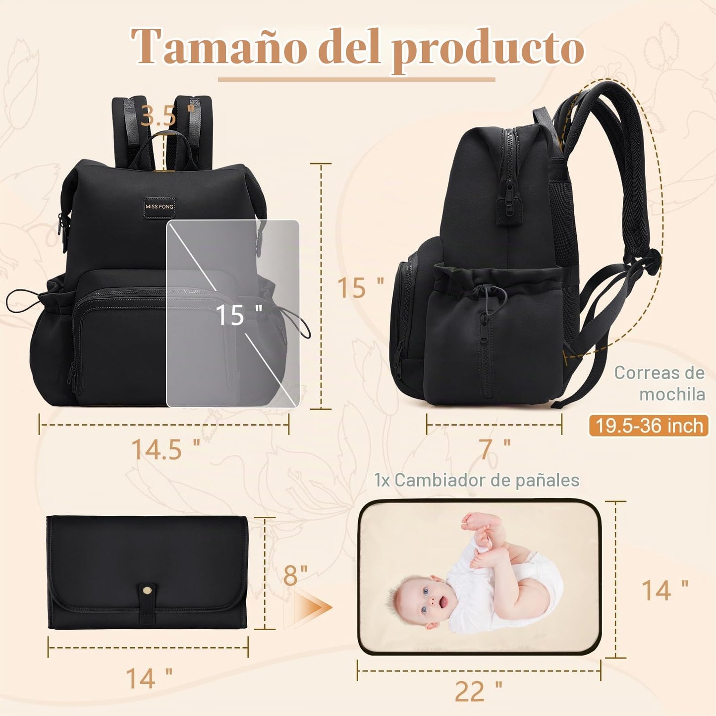 Miss Fong - Mochila para pañales Mochila de neopreno para bebé