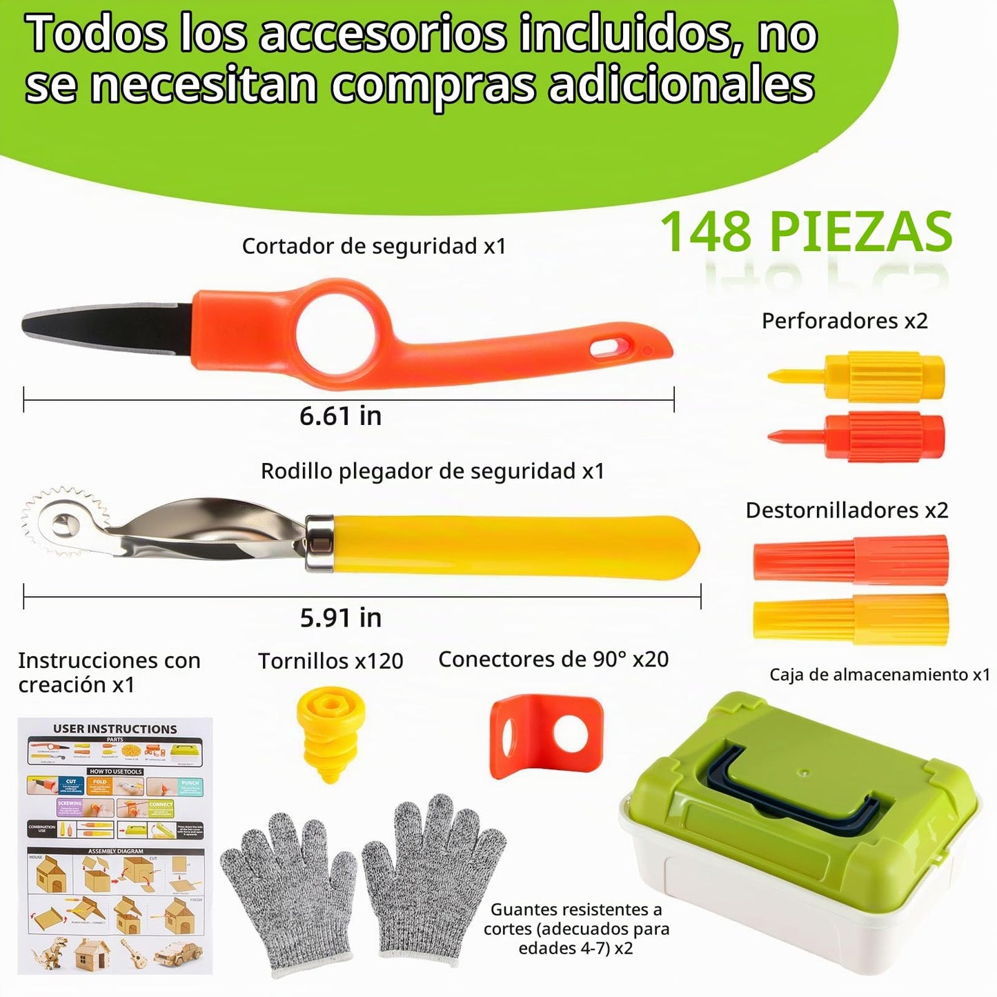 Herramientas de corte de cartón para niños con caja de almacenamiento