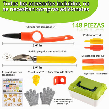Herramientas de corte de cartón para niños con caja de almacenamiento
