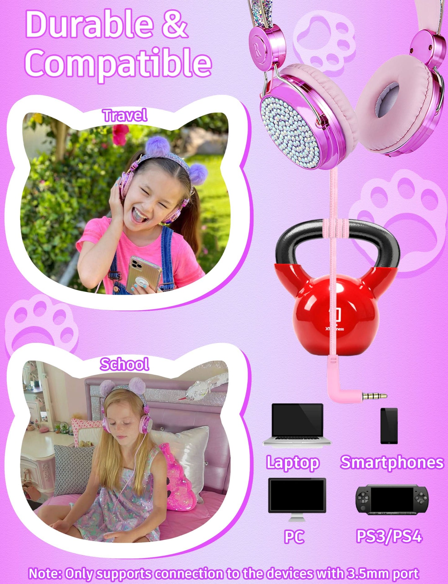 Auriculares con pompón para niños con micrófono para viaje/coche/avión