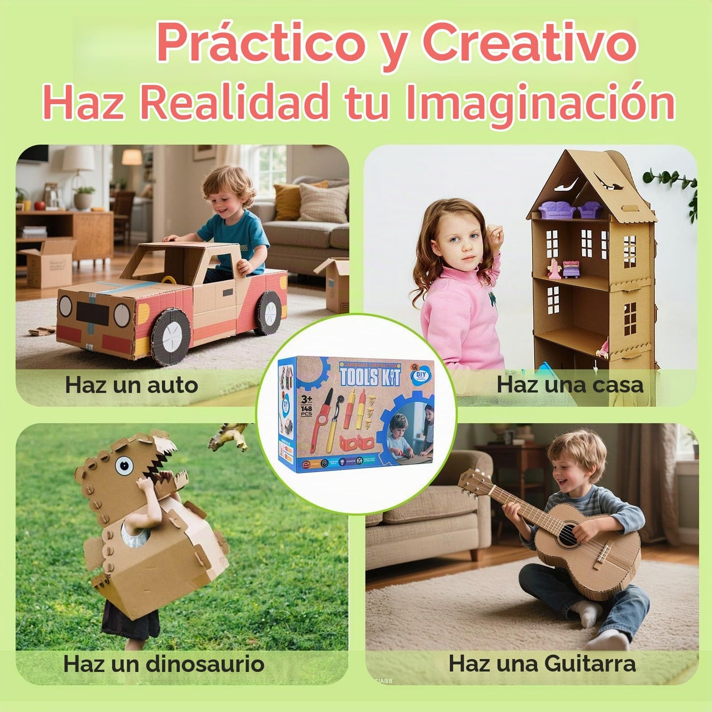 Herramientas de corte de cartón para niños con caja de almacenamiento
