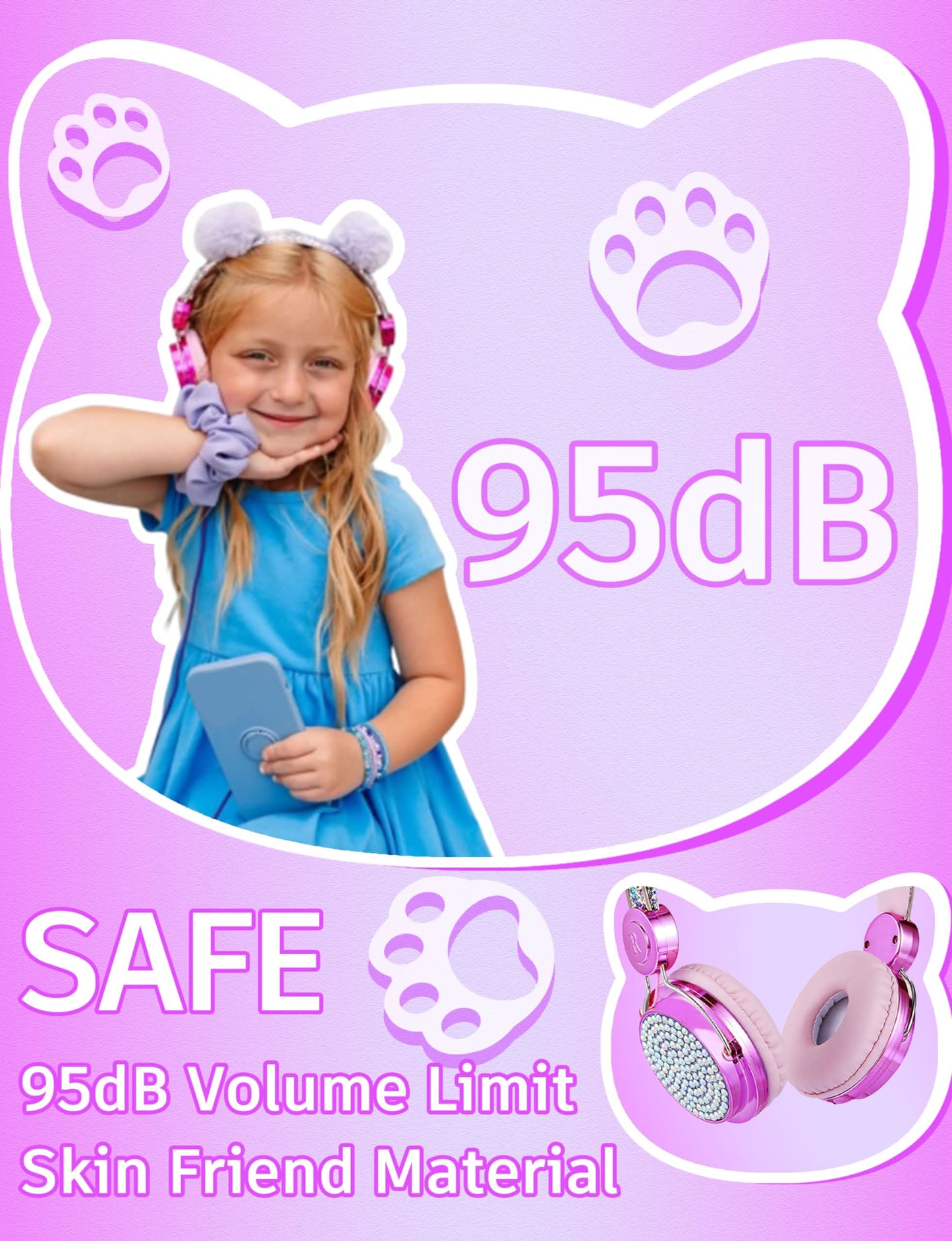 Auriculares con pompón para niños con micrófono para viaje/coche/avión