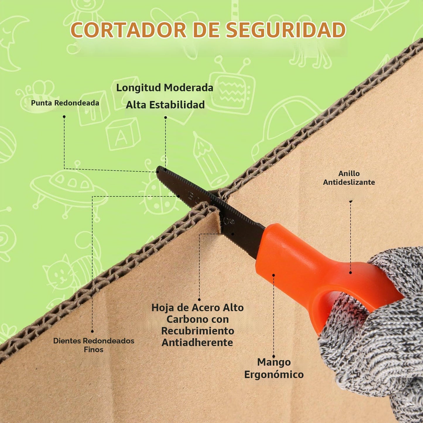 Herramientas de corte de cartón para niños con caja de almacenamiento