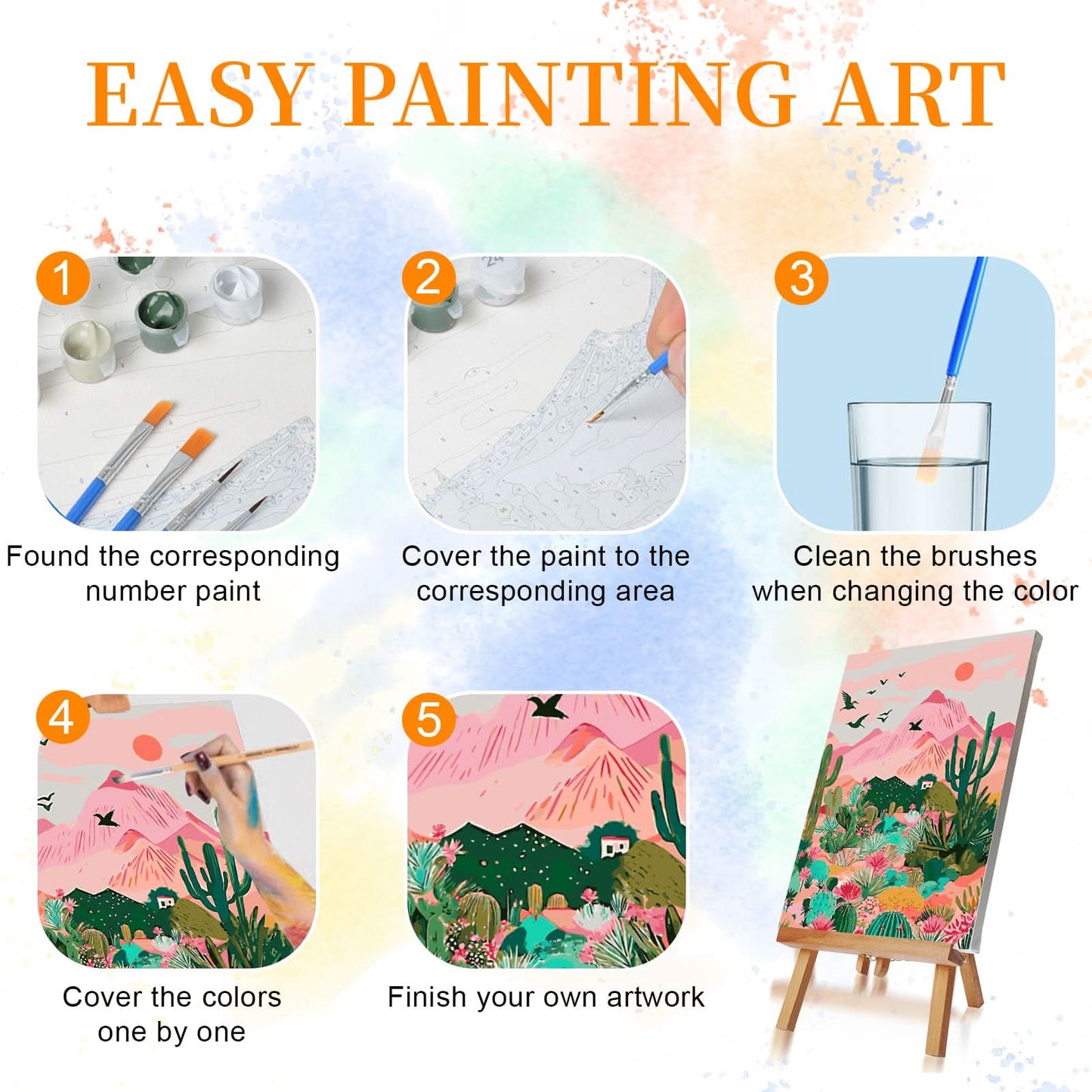 Ninonly Paquete de 4 pinturas por números para adultos lienzo enmarcado, 9x 12 pulgadas