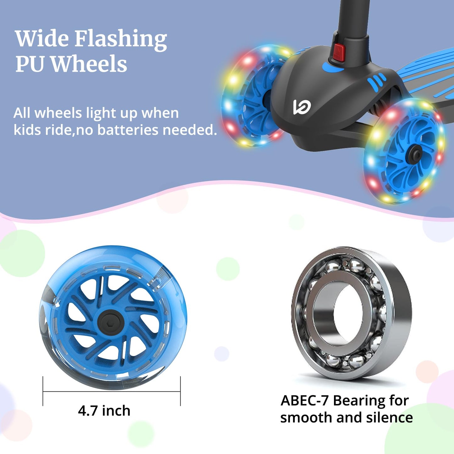 Patinete Infantil de Impulso, Ruedas con Luces LED